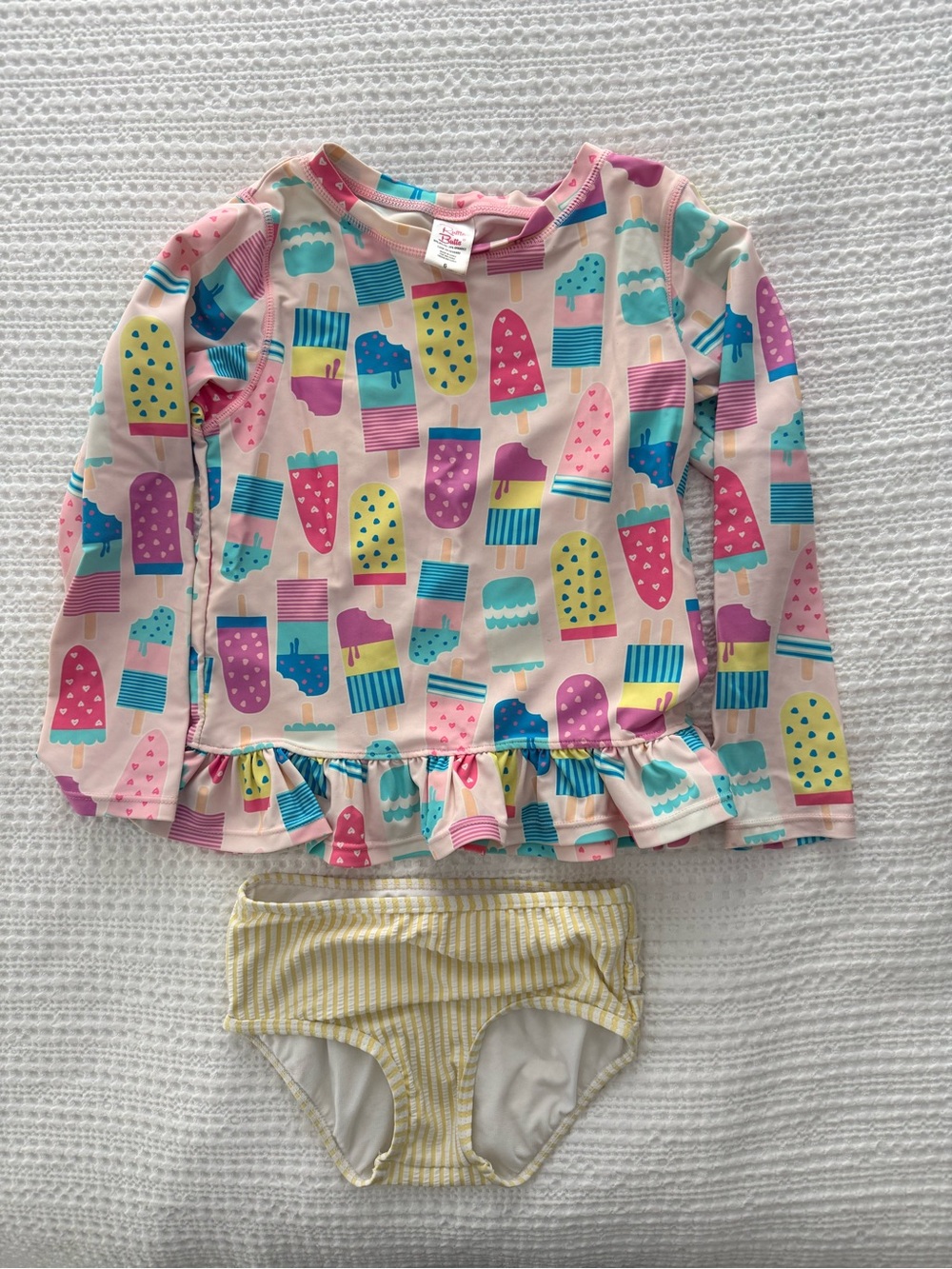Ruffle Butts Pink Popsicle Print Long Sleeve Rashguard Swim Set